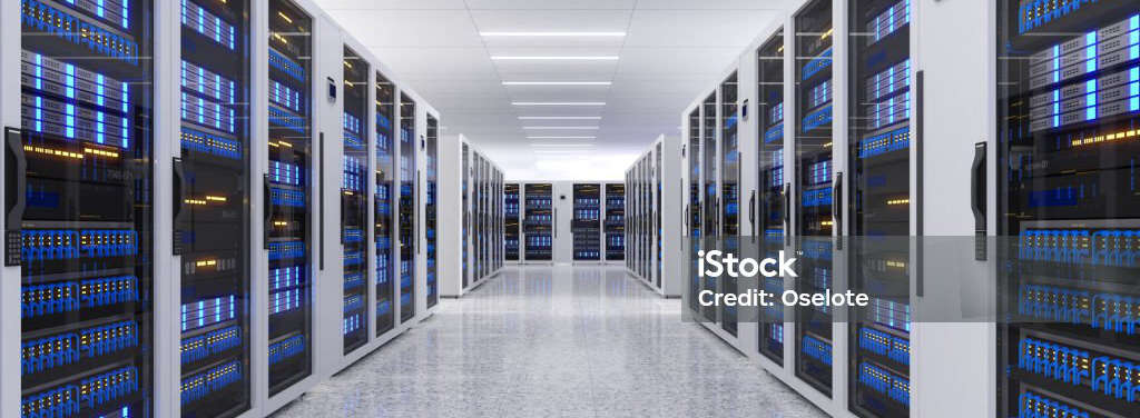 Shot of Data Center With Multiple Rows of Fully Operational Server Racks. Modern Telecommunications,Data center cooling,server room,3d rendering