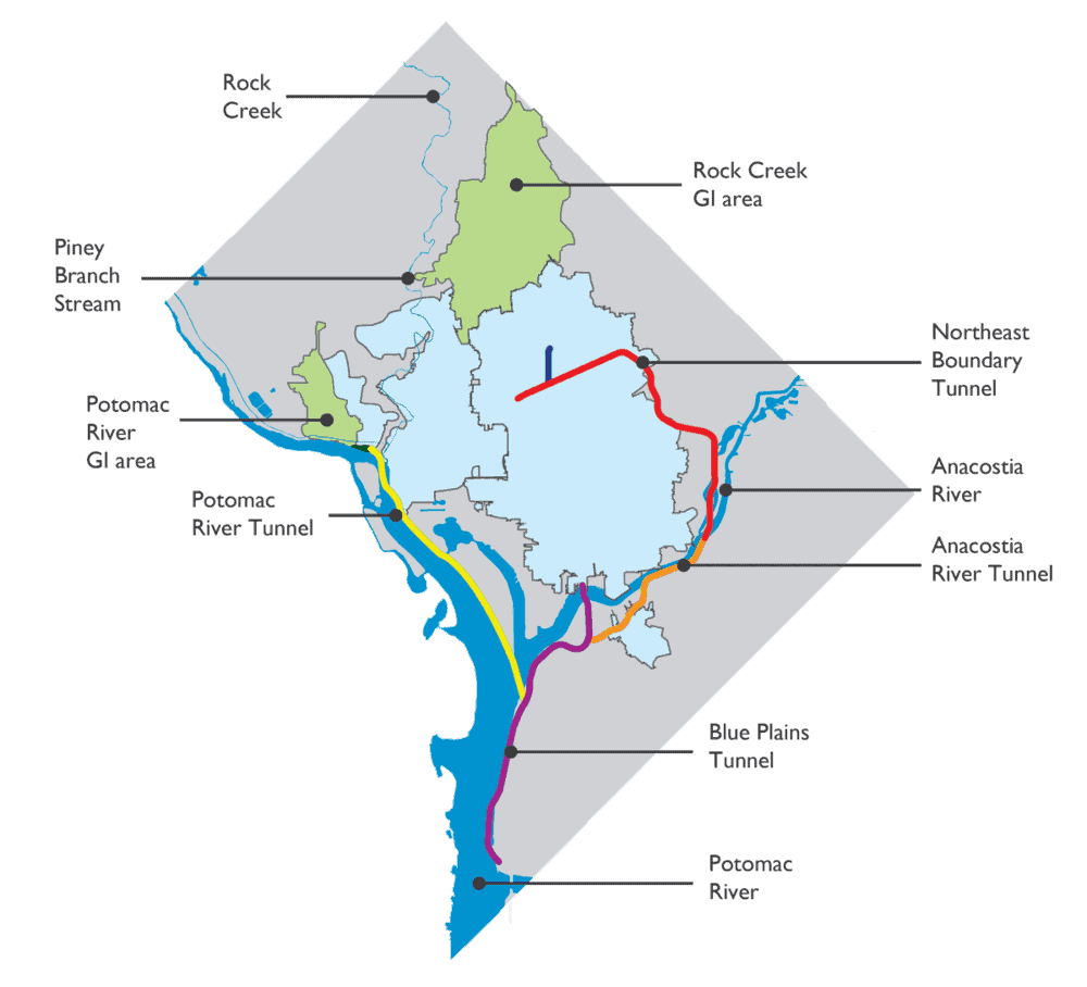 The Clean Rivers System for the Anacostia River, the Potomac River, and Rock Creek. Photo: DC Water