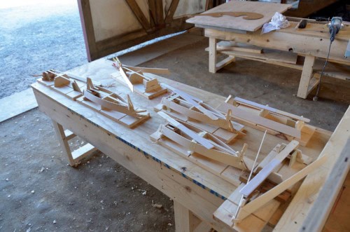 Scale model crab skiffs under construction in the Chesapeake Bay Maritime Museum’s Rising Tide boat-building program.Photo by Dick Cooper.