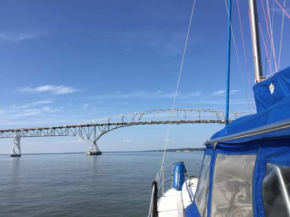 Passing under the Governor Harry Nice Memorial Bridge, just outside of Leonardtown, Md. Photo by Jody Argo Schroath