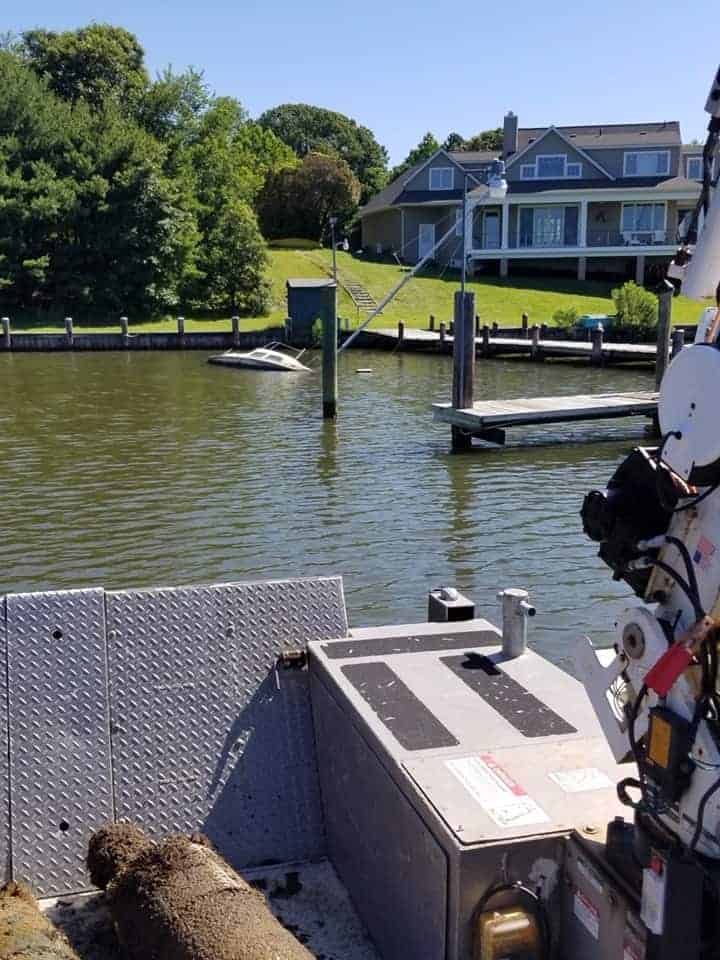 The GIbson Island sailboat, before the DNR crew raised it. Photo: Maryland Department of Natural Resources