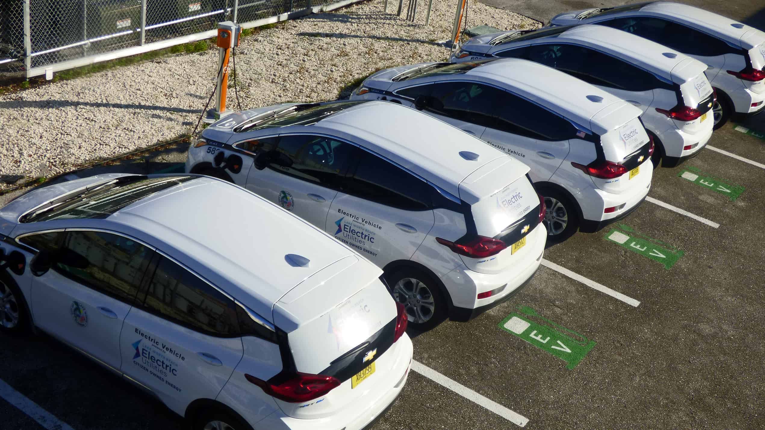 Chevy Bolts Lined Up in Lake Worth Beach Parking Lot