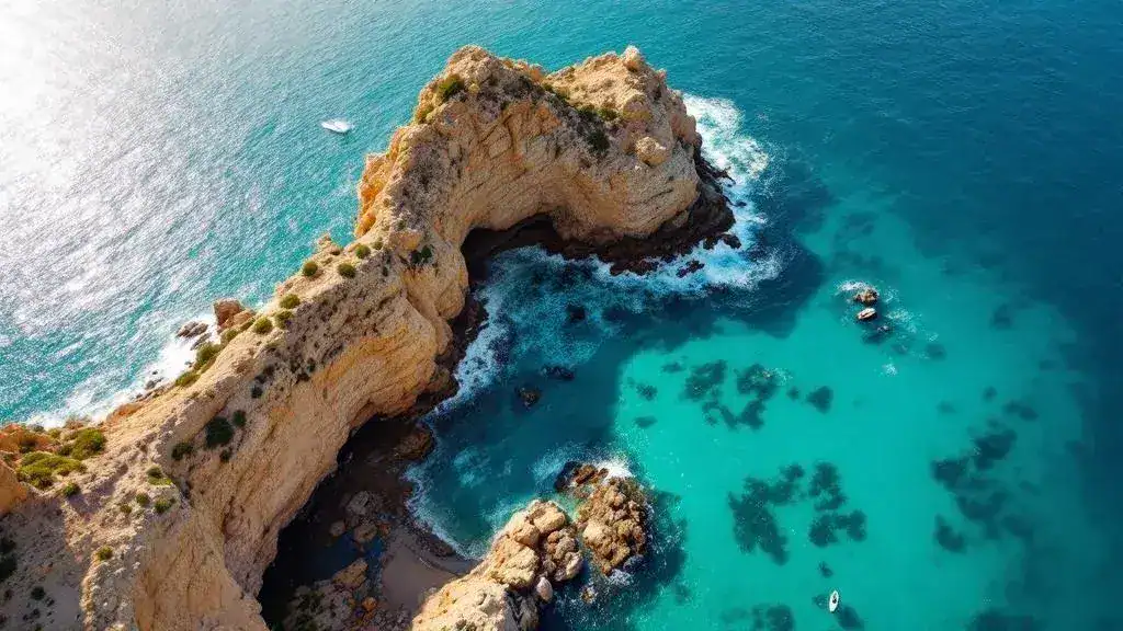 Vista aérea del Cabo de las Huertas y la costa mediterránea de Alicante en luz de mañana