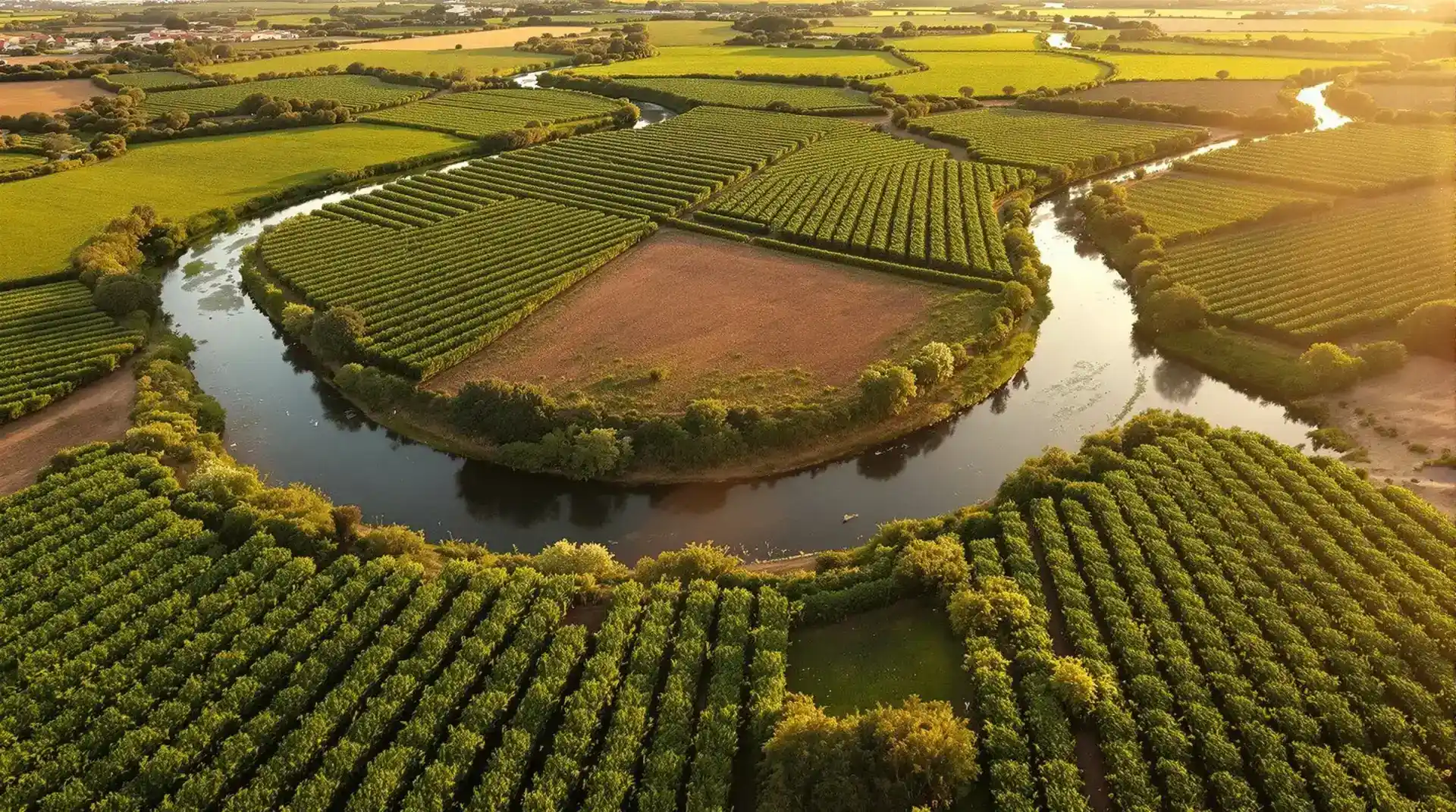Vista aérea de la Vega Baja del Segura y campos de alcachofa en Almoradí al atardecer