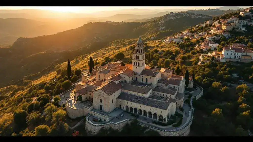 Fotografía aérea del Monasterio de la Murta y paisaje natural en Alzira