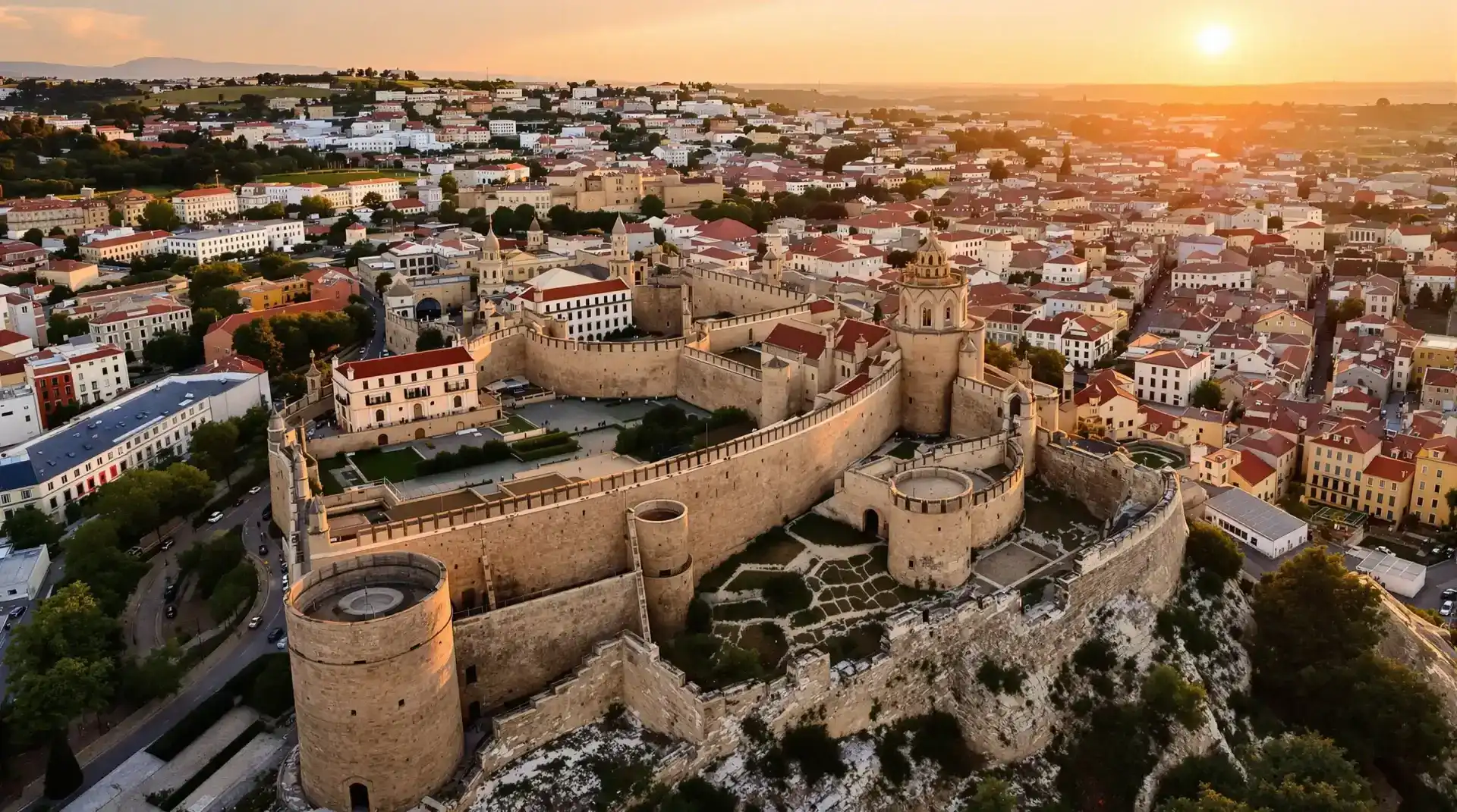 Vista aérea profesional de las Murallas de Ávila para vídeo con drones
