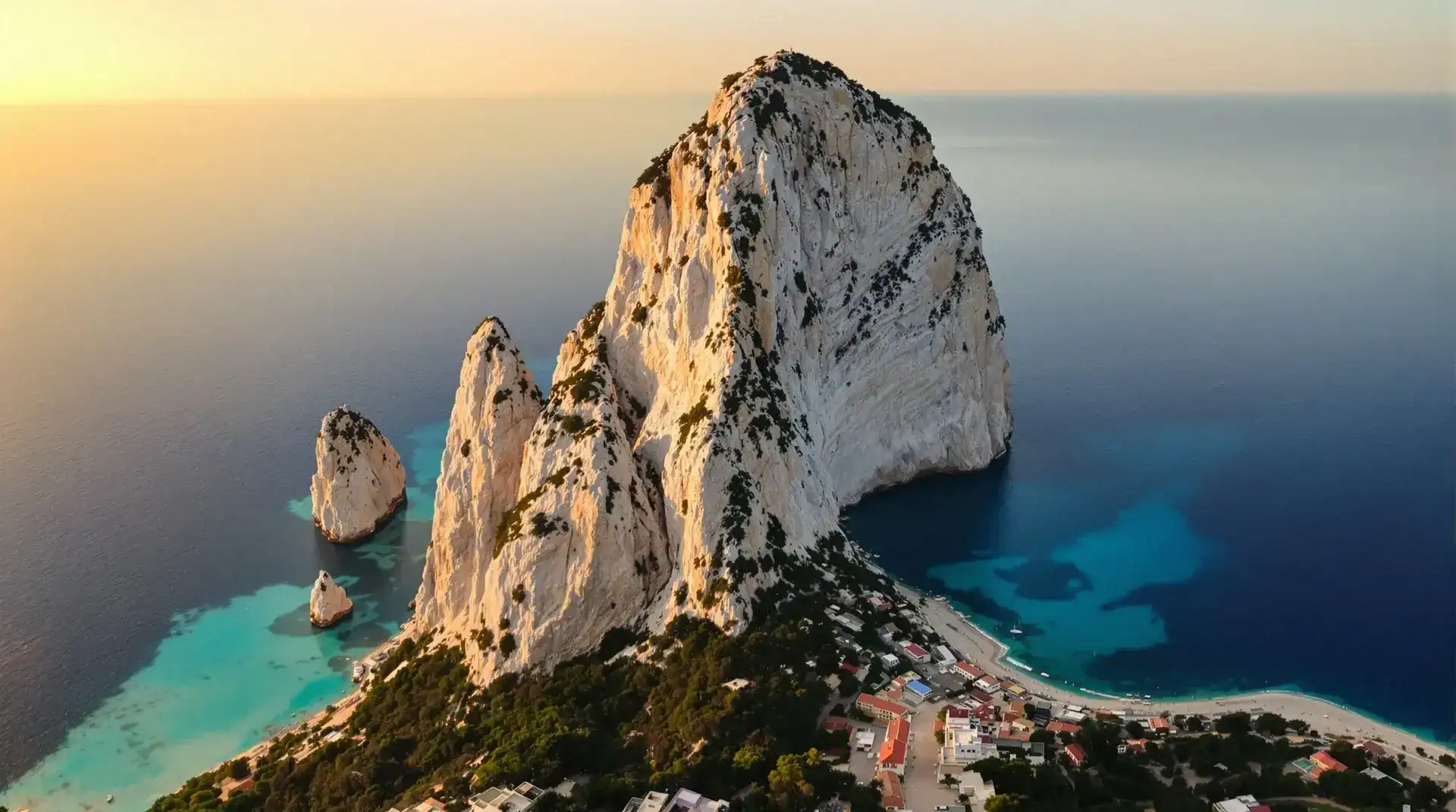 Vista aérea del Peñón de Ifach desde drone en Calpe al atardecer, fotografía editorial 4K