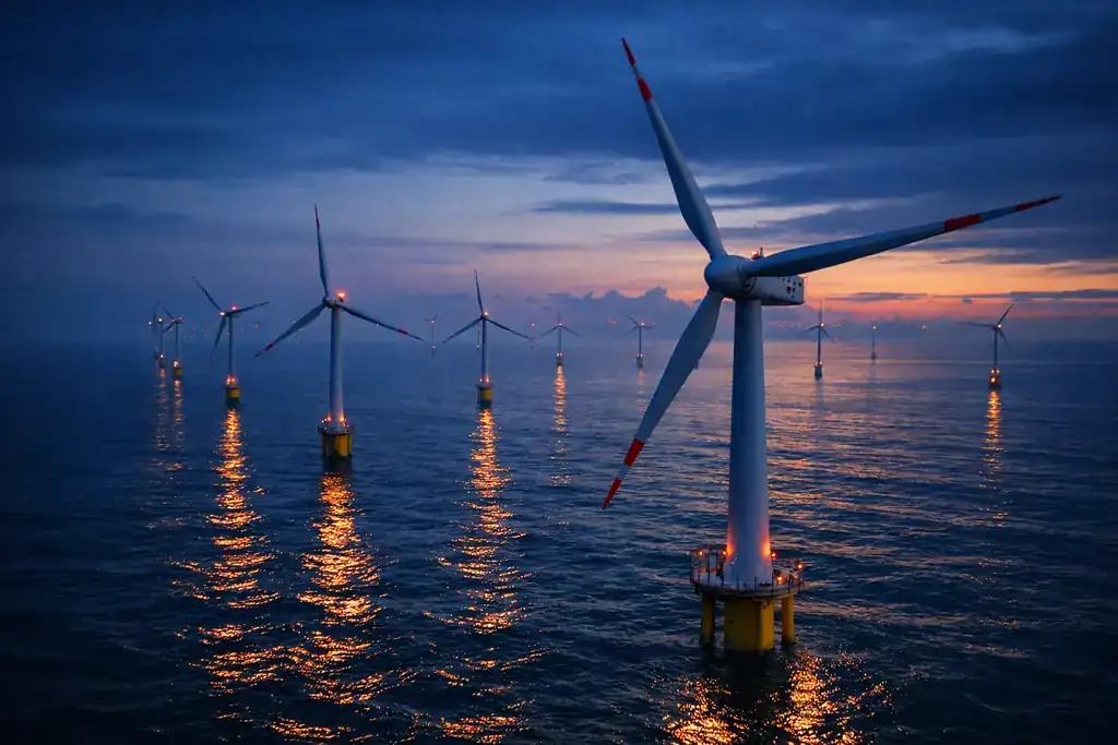 Vídeo aéreo cinematográfico de parque eólico offshore con drone Matrice 350 RTK