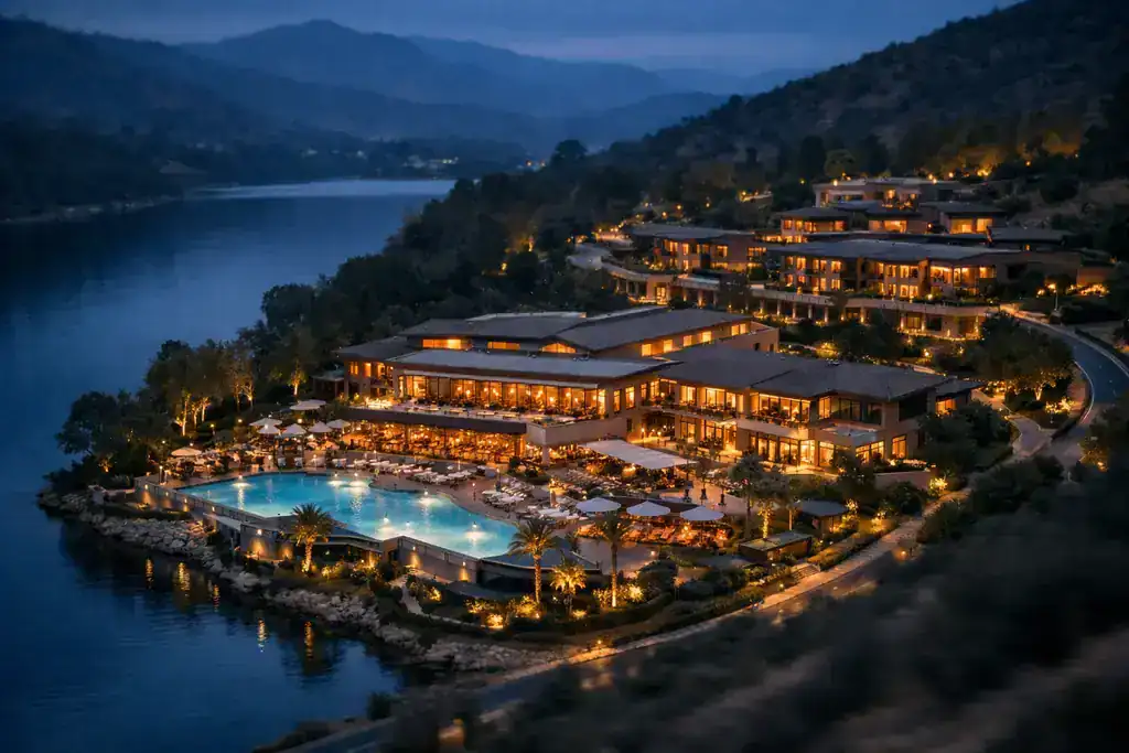 Vídeo aéreo cinematográfico de hotel de lujo grabado con drone Mavic 3 Cine