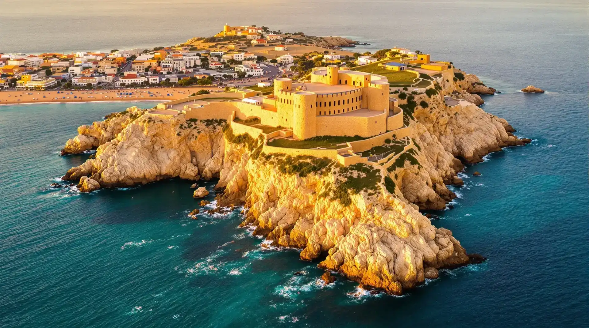 Vista aérea del Castillo de Guardias Viejas en El Ejido, Almería, fotografía con drone al atardecer