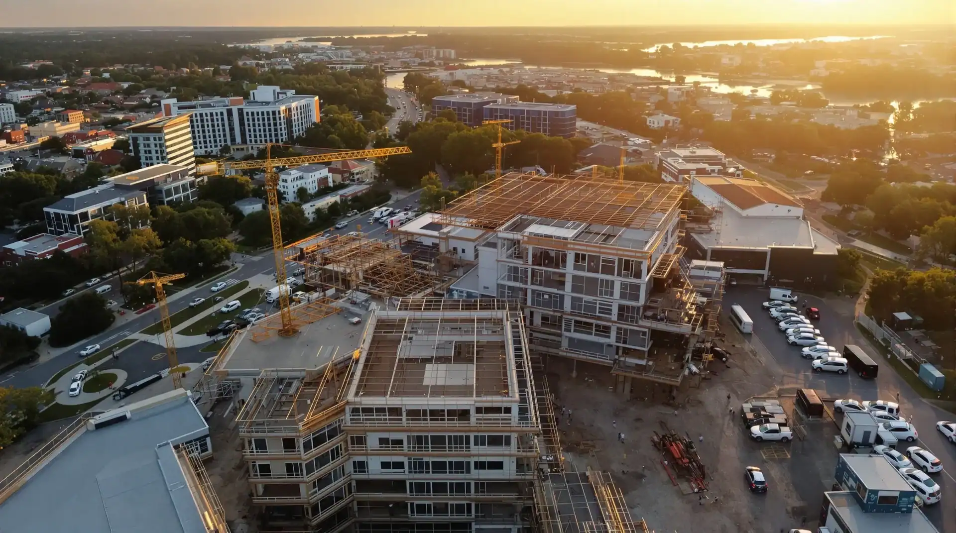 Grabaciones aéreas con drone profesional en construcción