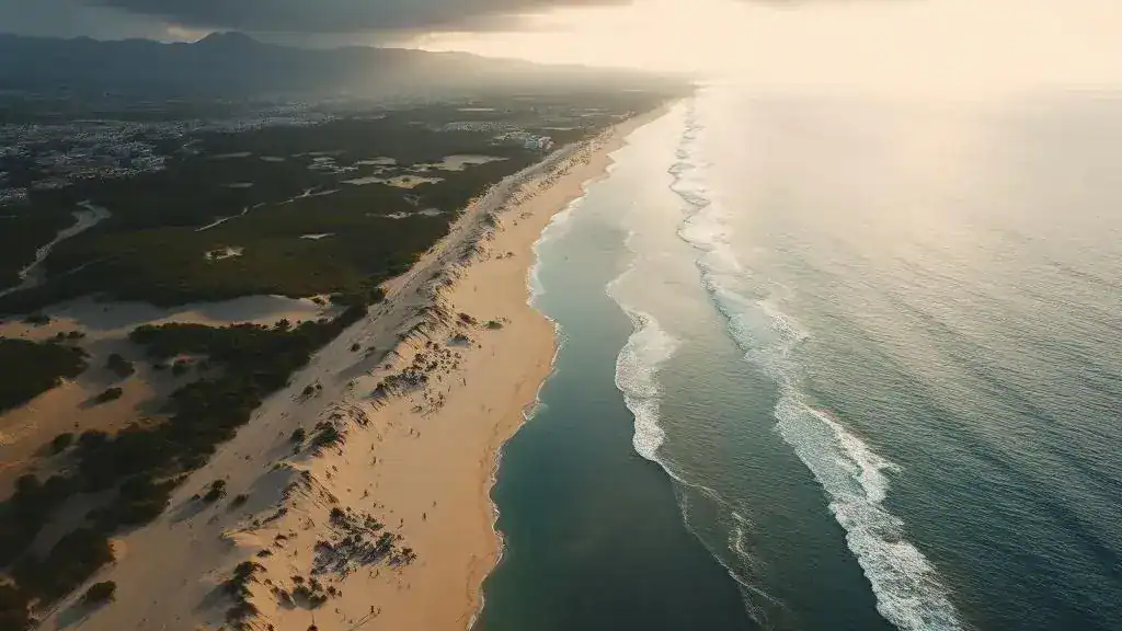 Vista aérea de la Desembocadura del Segura y la Pinada de Guardamar con el Mediterráneo al fondo