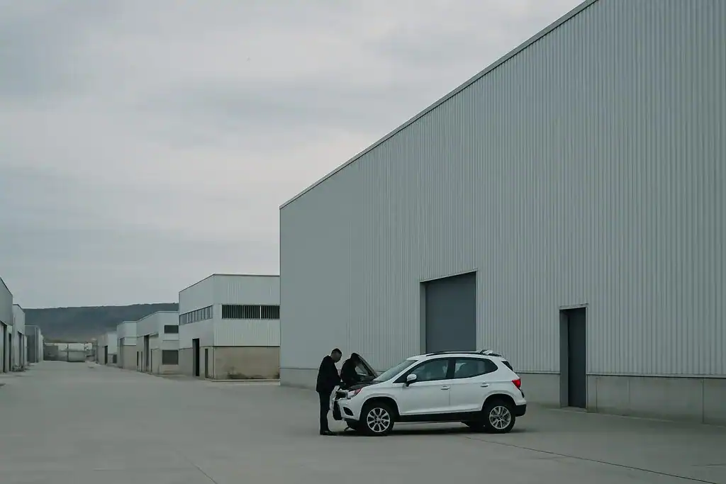 Equipo de Dronefy operando un drone en un polígono industrial español