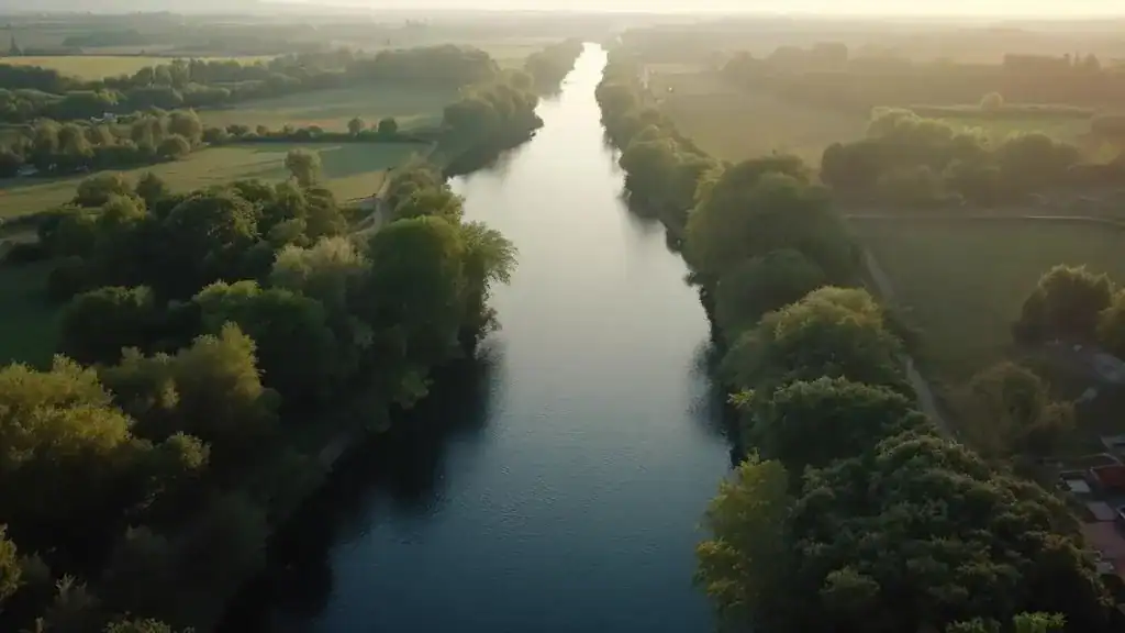 Paisaje natural del Canal de Castilla en Palencia captado con drones