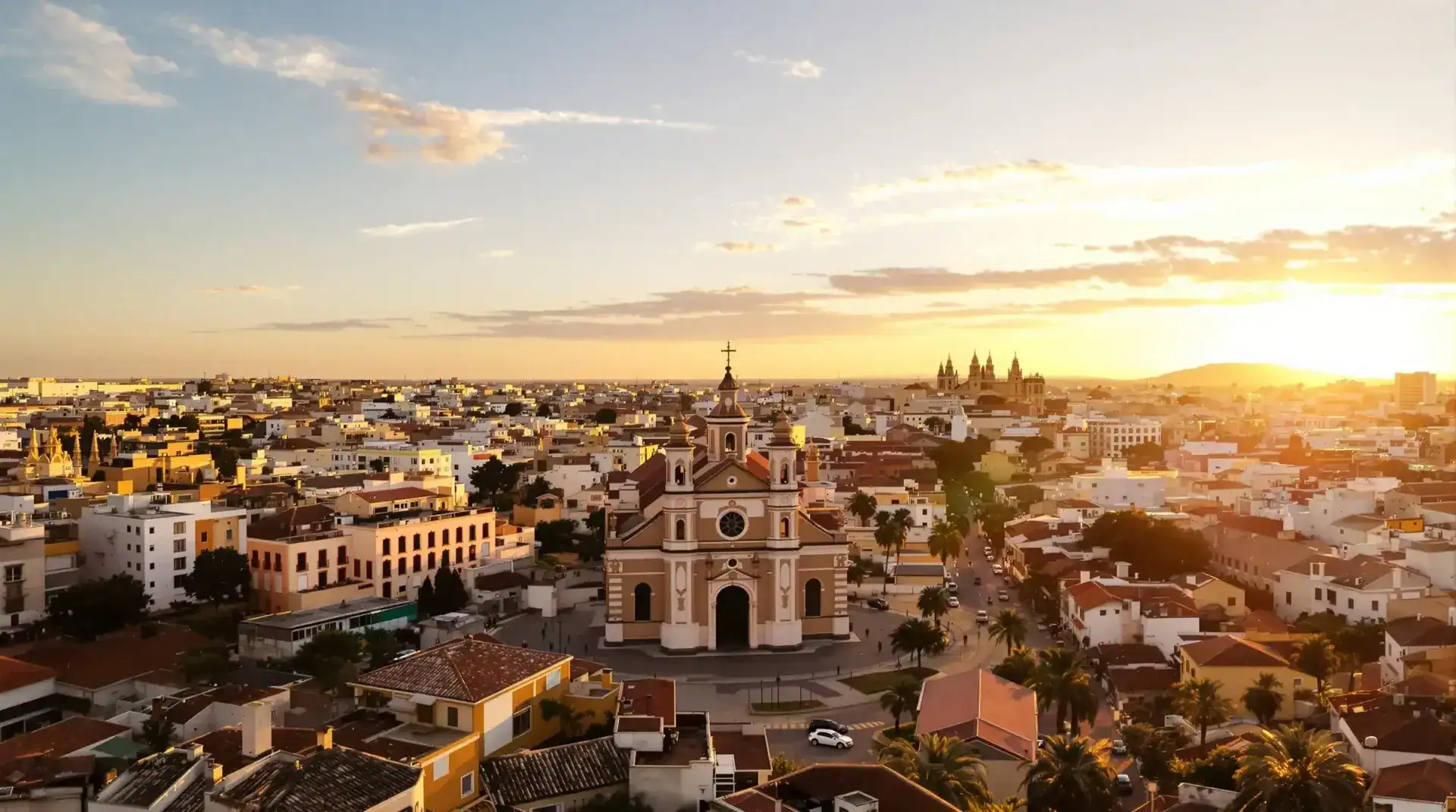 Vista aérea de la Iglesia de San Pedro en Sueca con drone para vídeo profesional