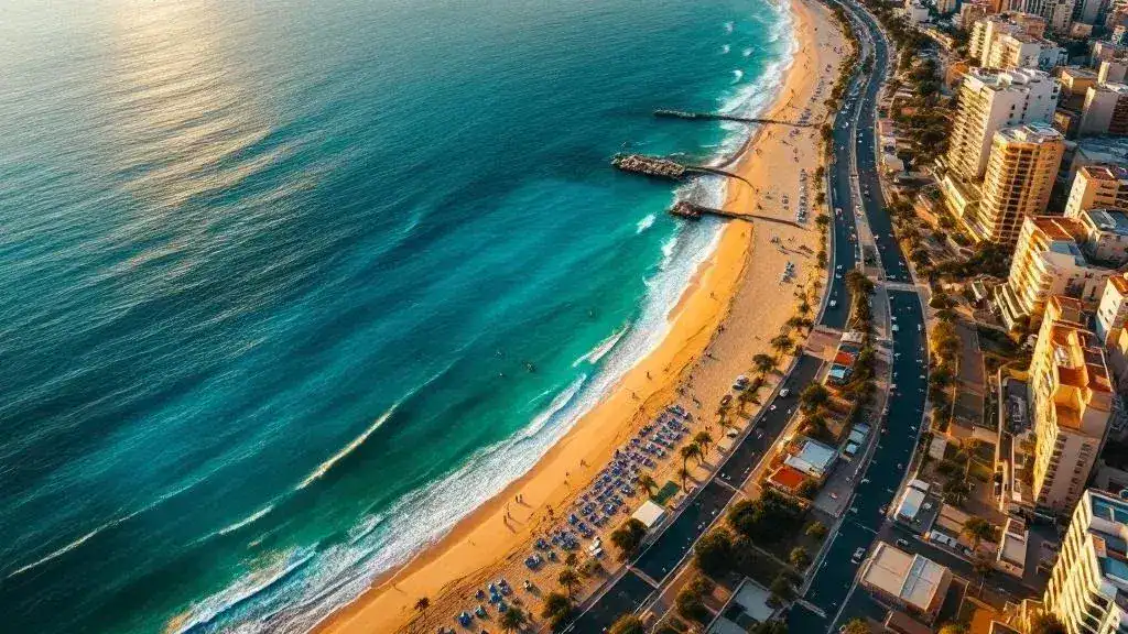 Vista aérea de la Playa del Cura y el Paseo de Juan Aparicio en Torrevieja, fotografía con drone