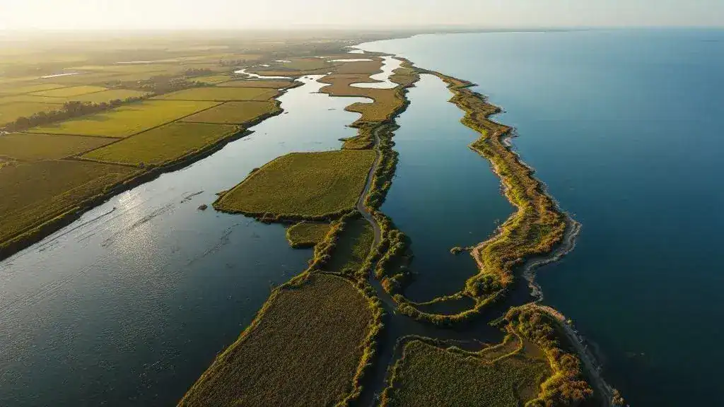 Vista aérea de la Albufera de Valencia y El Saler al amanecer — fotografía drone Dronefy