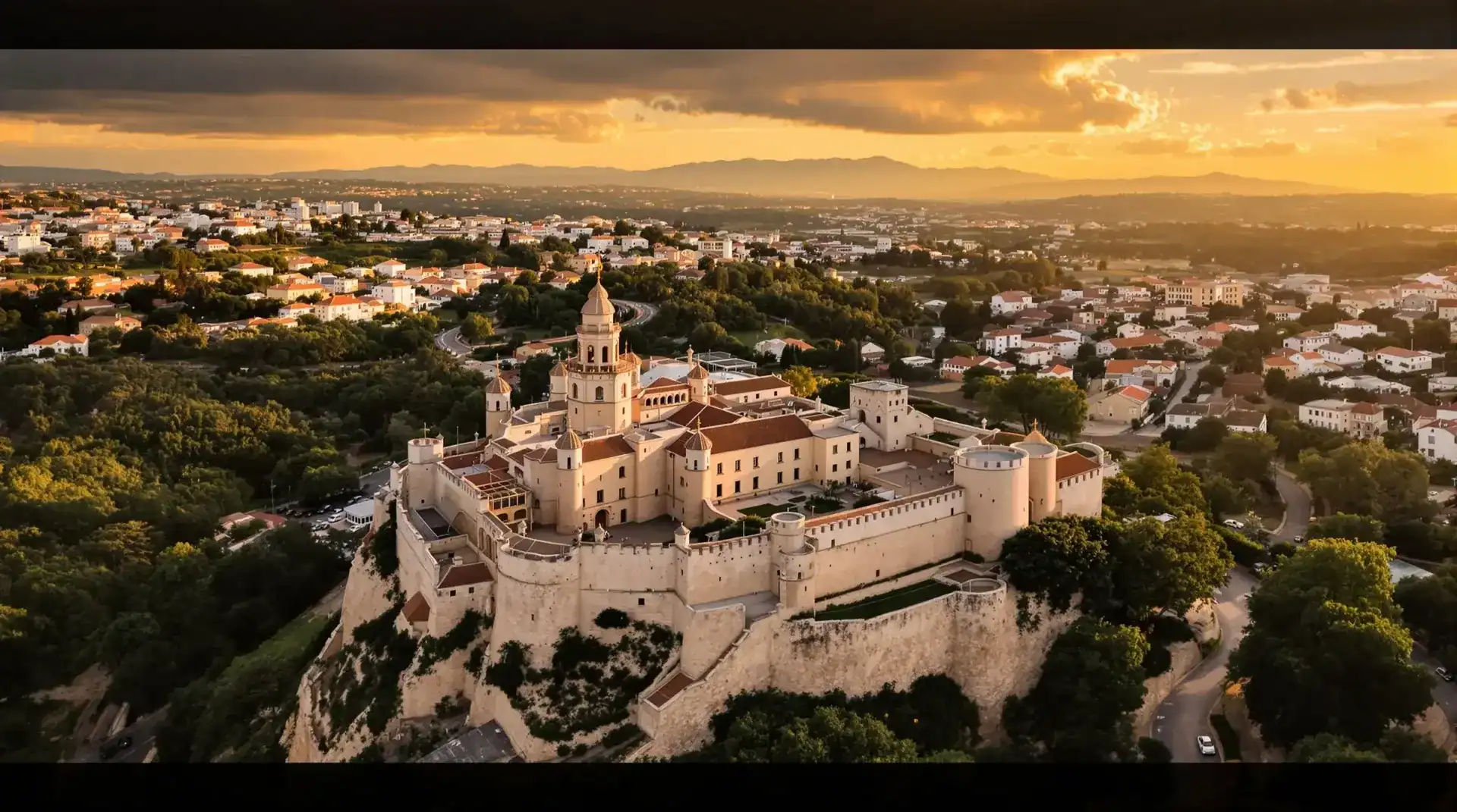 Vista aérea del Castell de Xàtiva con iluminación dorada