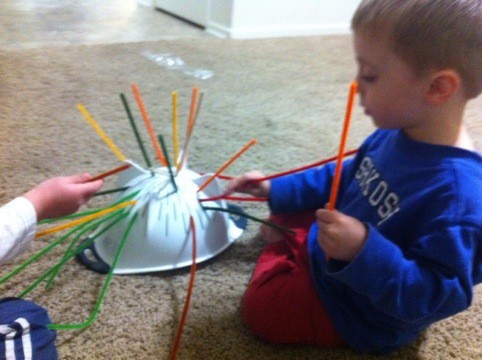 Fine Motor Skills, a Strainer, Chenille Stems and a big brother to teach.