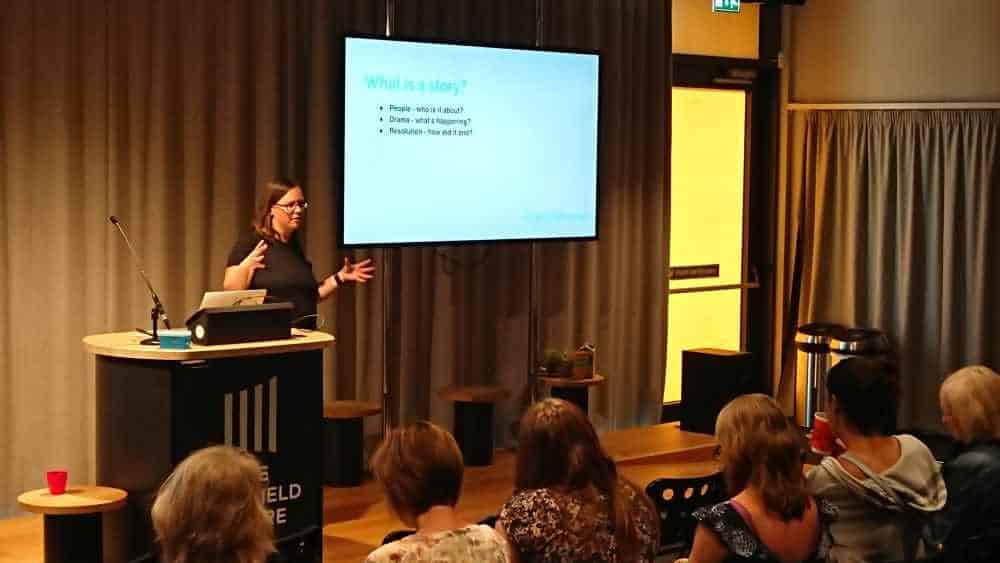 Rachel Extance speaking at an event.