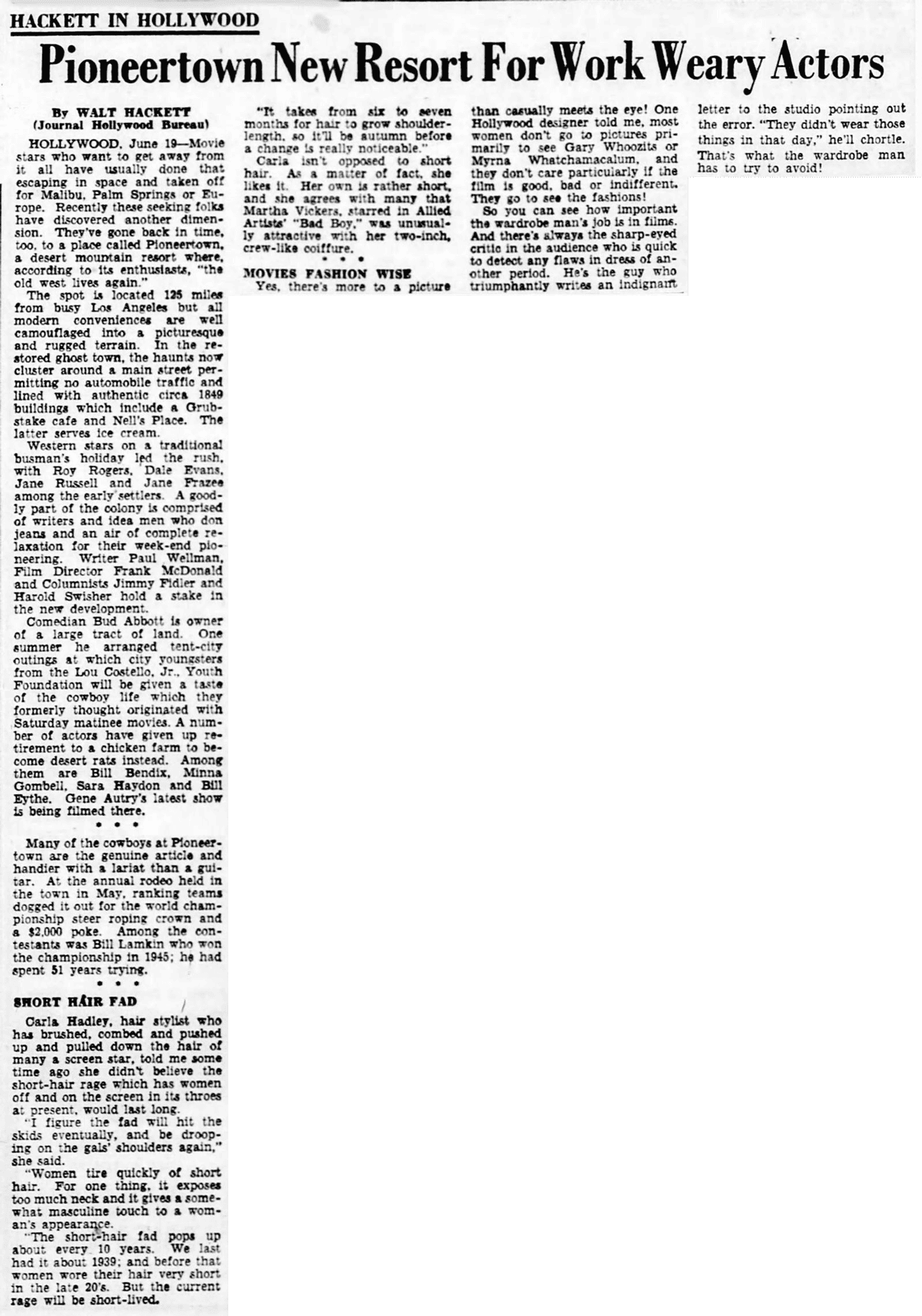 June 19, 1949 - Lansing State Journal article clipping
