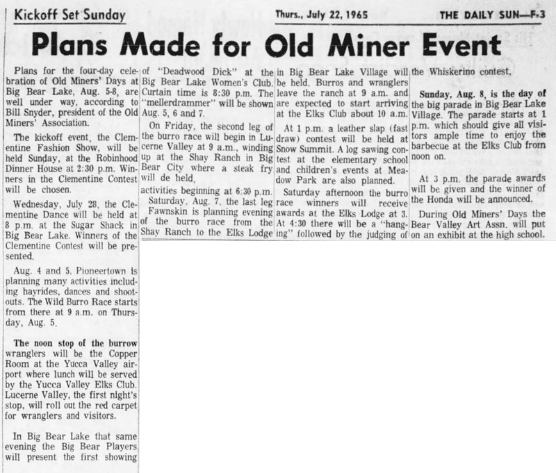 July 22, 1965 - The San Bernardino County Sun article clipping