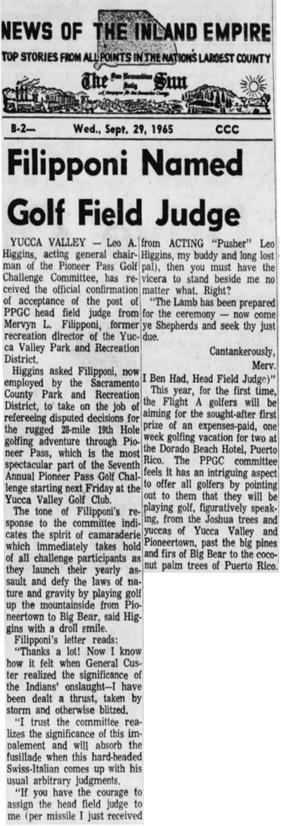 Sept. 29, 1965 - The San Bernardino County Sun article clipping