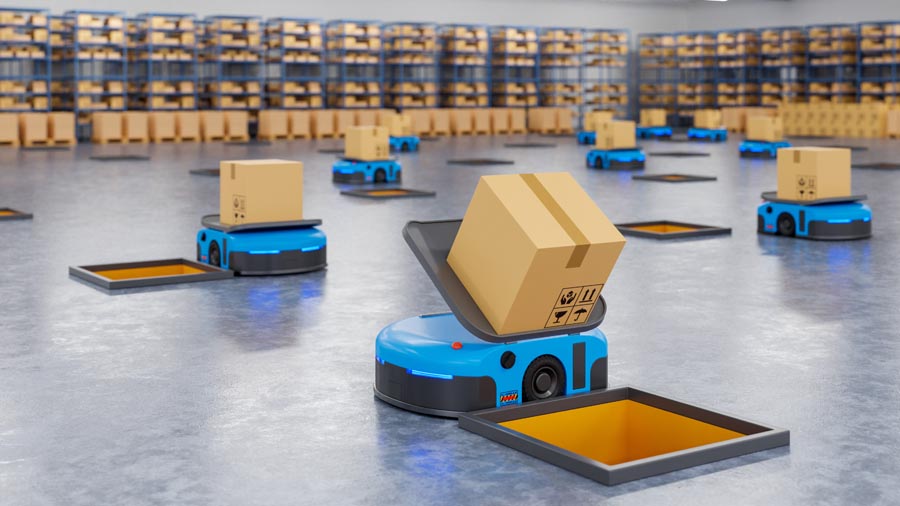An army of AI robots efficiently sorting hundreds of parcels per ho