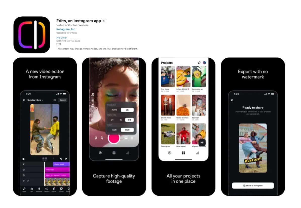 Instagram Edits Announced