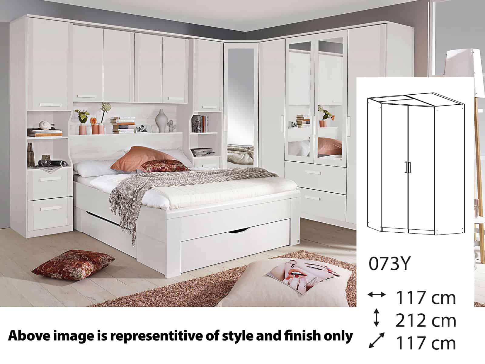 Rauch Rivera Hinged 2 Door Corner Wardrobe + Cornice 117cm x 117cm x 212cm