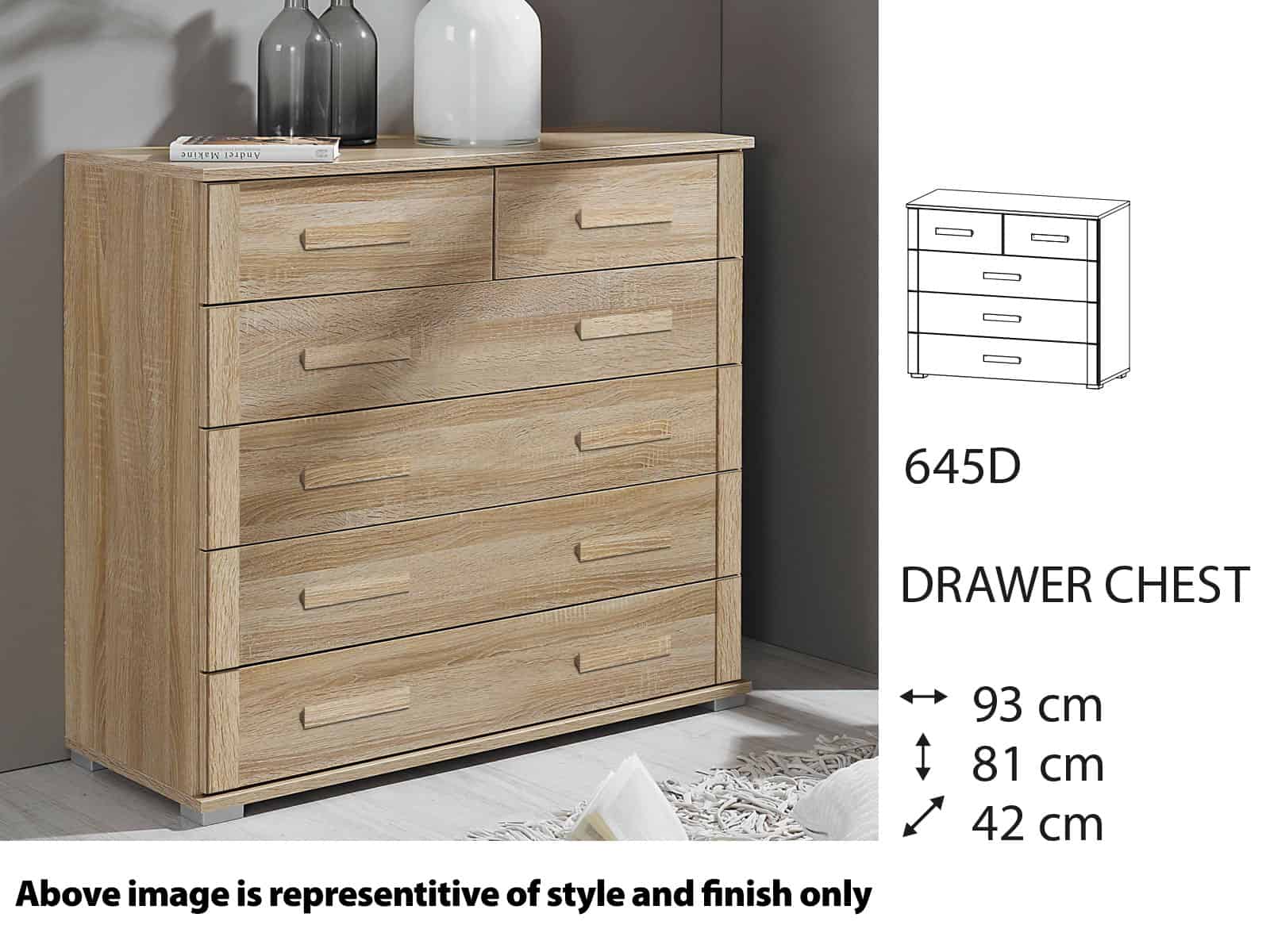 Rauch Rivera Chest – 5 Drawer (3 + 2 Drawers) (Flat Packed)