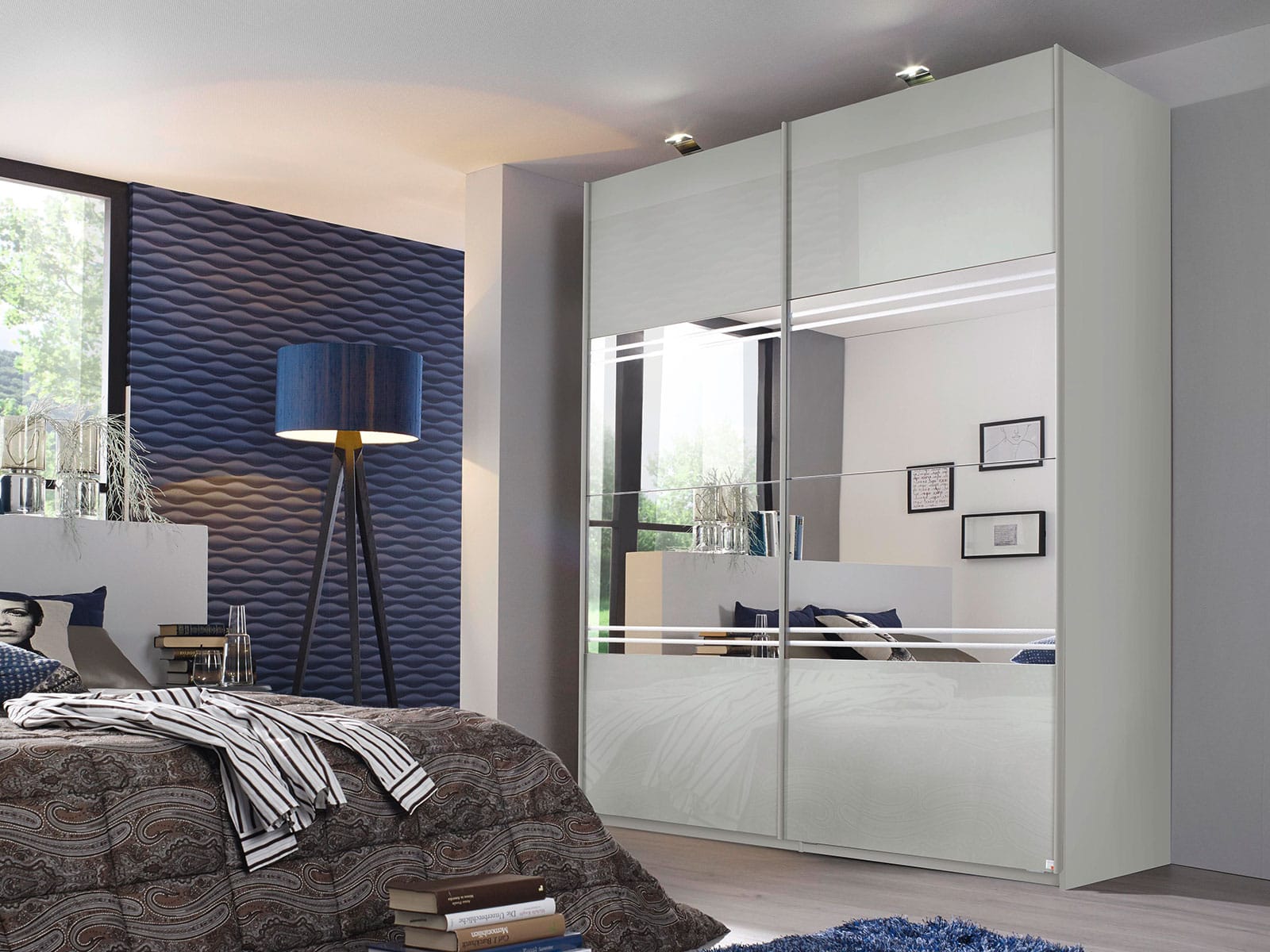 Rauch Miramar Type2 - 2 Gliding Door Wardrobe with Full Mirror Doors & Glitter Stripe