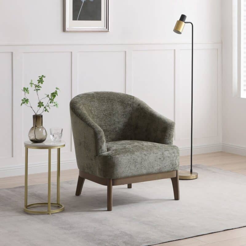 KY460 Ella chair olive woven chenille lifestyle square01 flipped