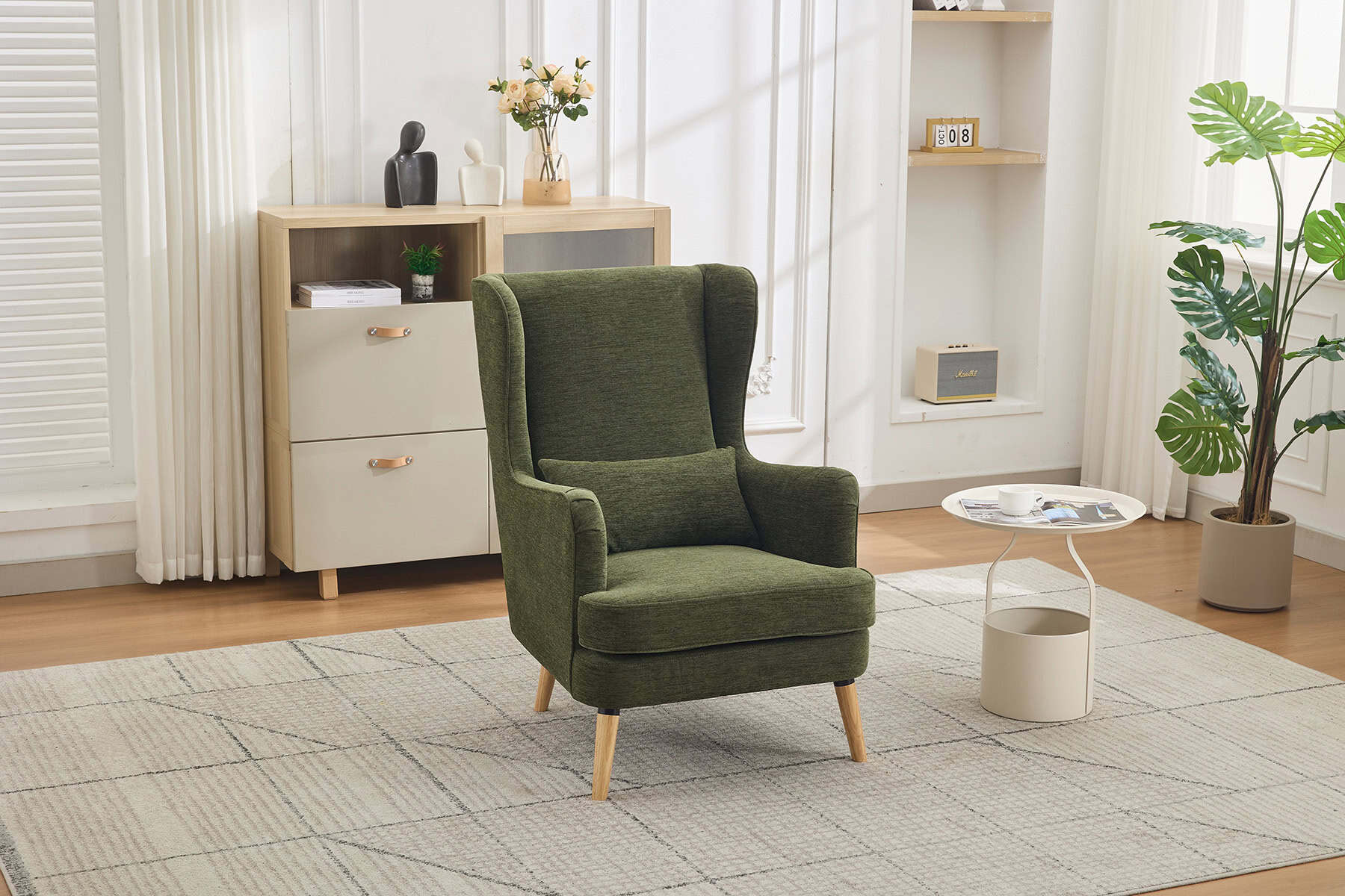 Mila Fireside Chair in Dark Green Fabric (1)