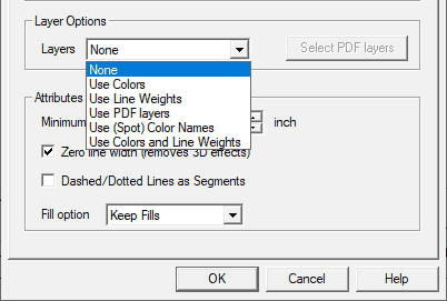 layer options in pdf2cad