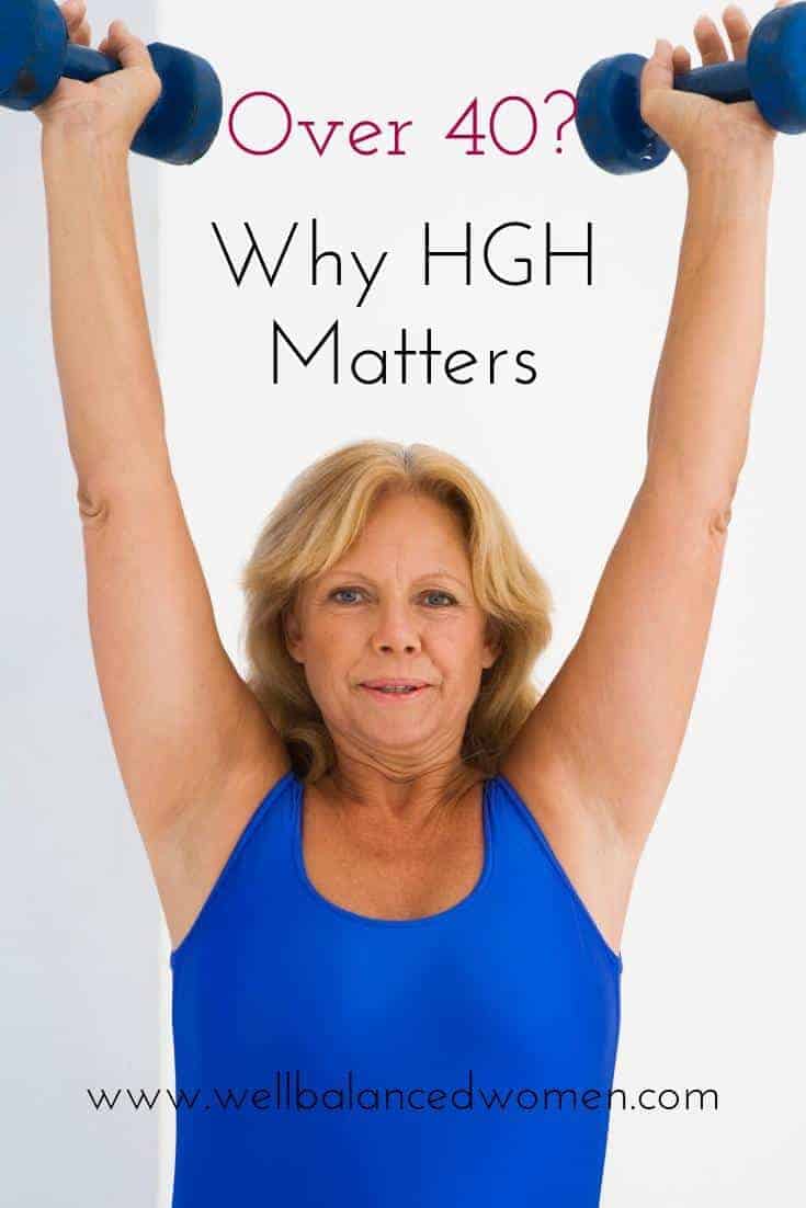 woman over 40 lifting weights with text why hgh in women matters