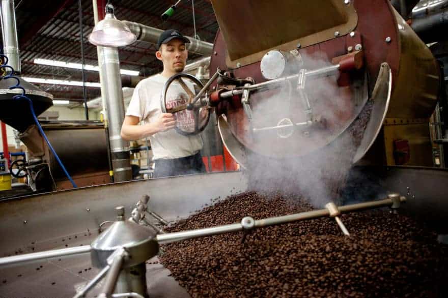 Roasting beans at Saltspring Coffee