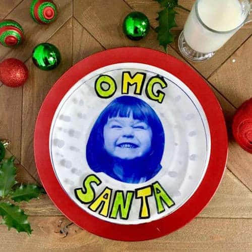 christmas eve plate on table with ornaments