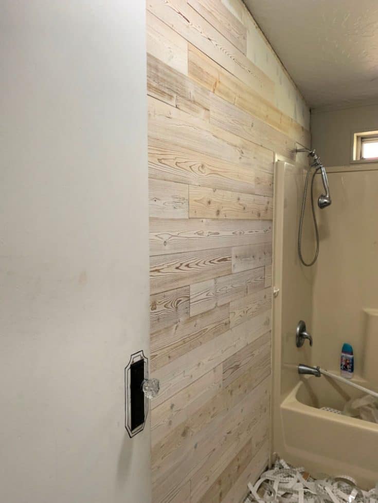 wood plank wall in bathroom