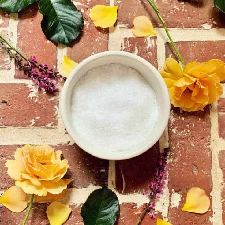 epsom salts in bowl on brick floor