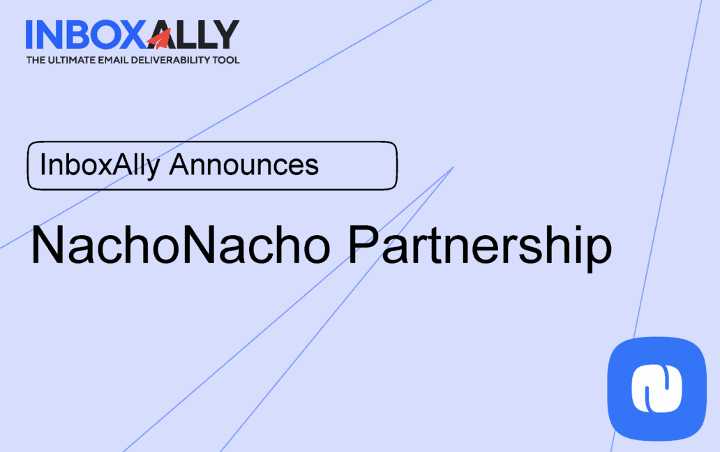 Graphic announcing a partnership between InboxAlly and NachoNacho, featuring logos of both companies on a blue abstract background.