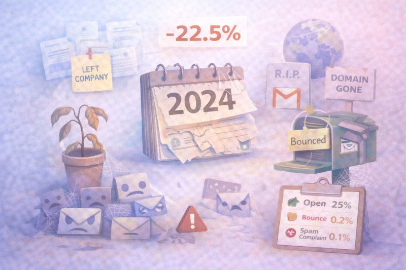 Illustration showing declining metrics highlighting email list hygiene best practices importance