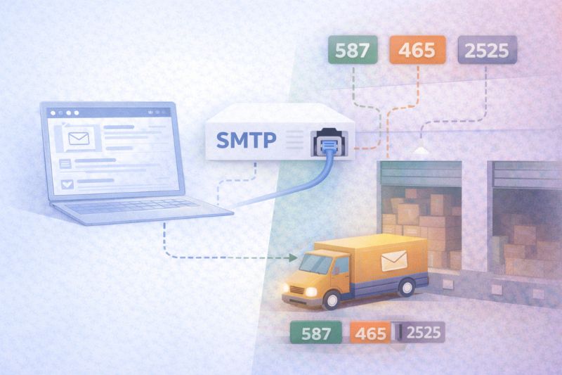 Ilustração das conexões de porta smtp que entregam e-mails aos servidores