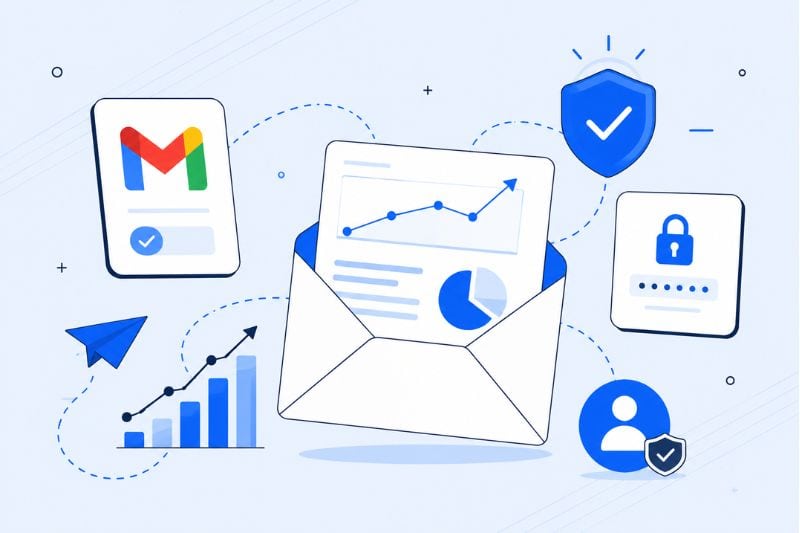 Illustration representing secure email communication, data analysis, and enhanced Email Deliverability for July 2026 Email News updates.