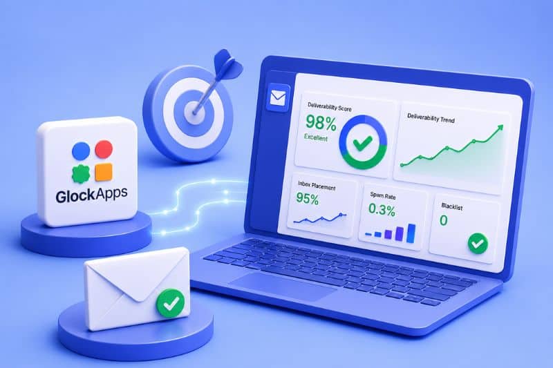 Email deliverability monitoring dashboard visualizing inbox placement, spam rate, blacklist checks, and overall campaign health