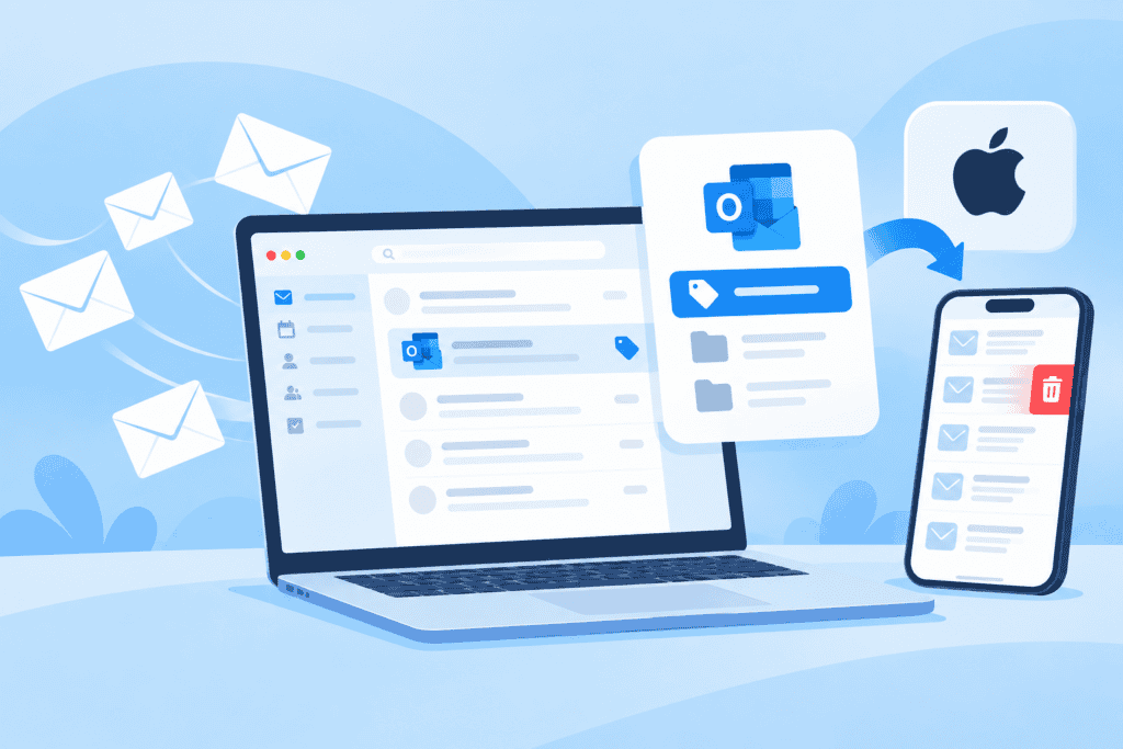 Illustration of Outlook, Apple Mail, and email systems highlighting email deliverability news October 2026