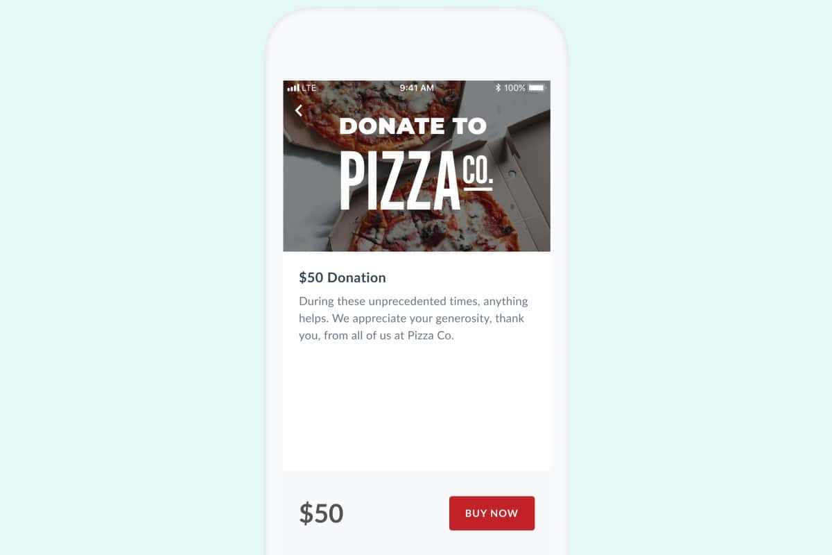 In-app donation example from Thanx