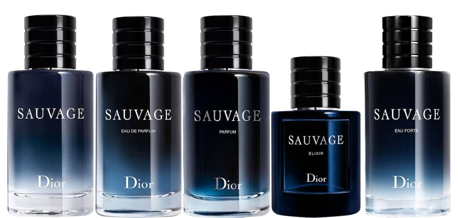 Dior Sauvage fragrances representing different performance levels.