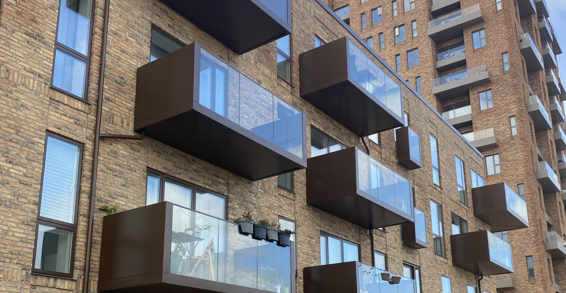 Finished balconies installed on a building facade