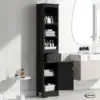 Tall bathroom cabinet in black with freestanding bathroom storage shelves by ECHELYON